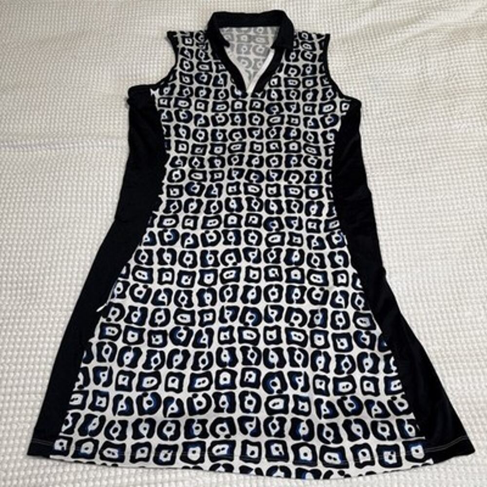 Tail Sleeveless V Neck Athletic Golf Dress Sz M Animal Print Black White Blue